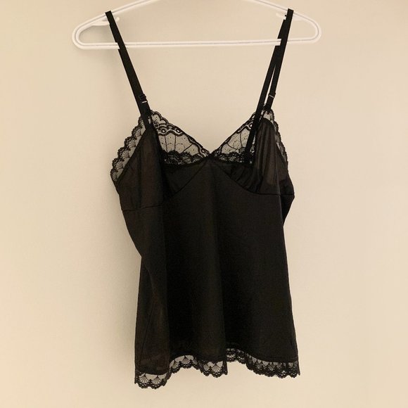 Vintage Black lace silky camisole size medium strappy loose tank - Picture 1 of 4